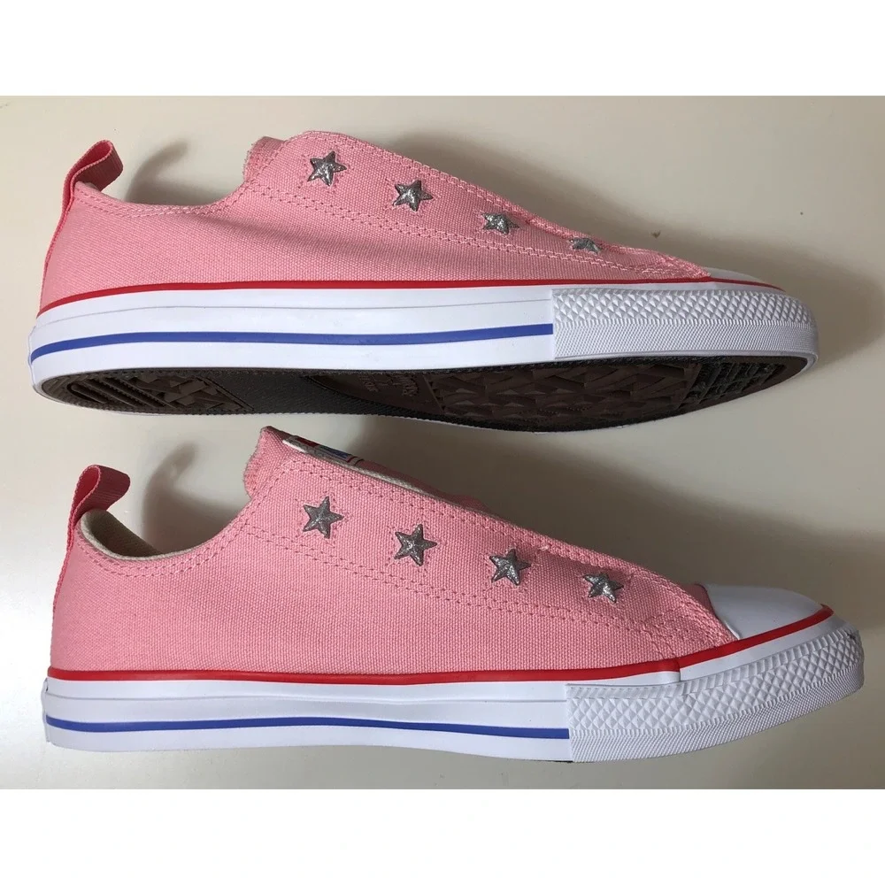 Pink Converse All Star Shoes Juniors Size 5 Coastal Silver Stars Slip On‎
